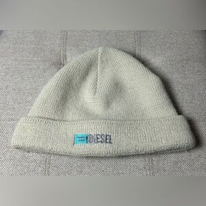 Vintage Diesel Toque Beanie Hat Off White Cream Color Embroidered Logo Size 3